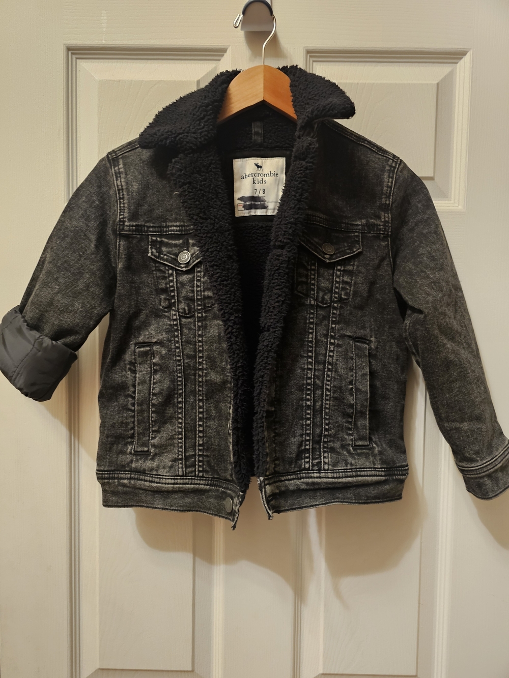 Abercrombie Kids Black Sherpa-Lined Denim Jacket